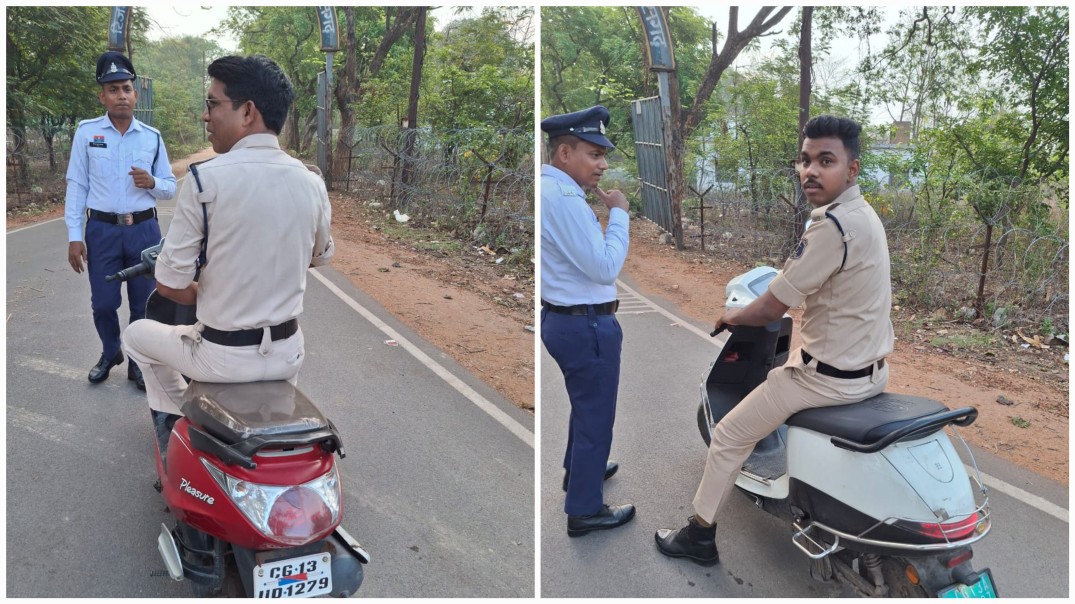 रायगढ़ में सड़क सुरक्षा की उड़ती धज्जियाँ : बिना हेलमेट पकड़े गए 10 पुलिसकर्मी, खुद ही बने नियम तोड़ने वाले…