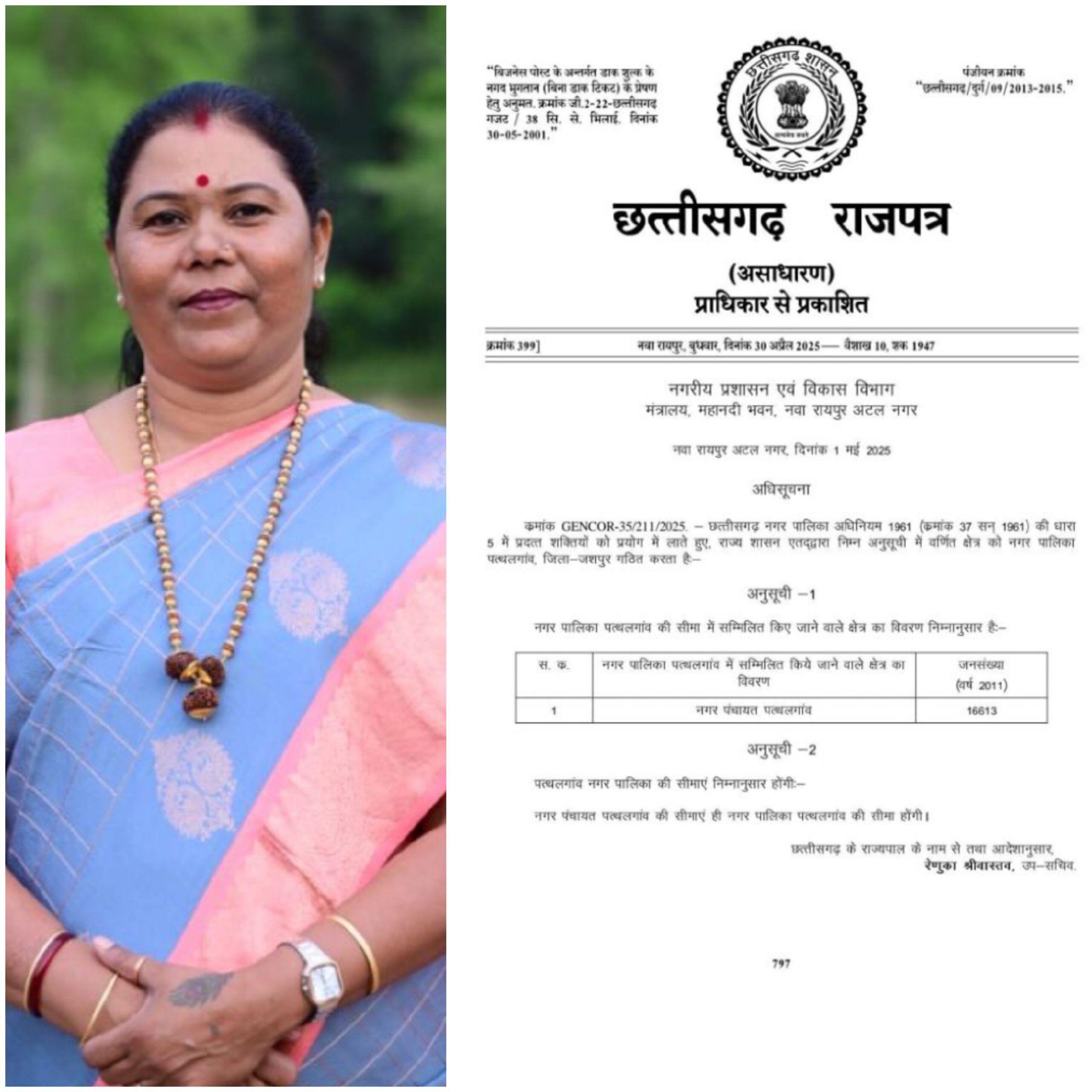 अब पत्थलगांव बनेगा मॉडल शहर ! मुख्यमंत्री विष्णुदेव साय की मुहर, विधायक गोमती साय की जीत ; नगर पंचायत को मिला ‘नगर पालिका’ का दर्जा…