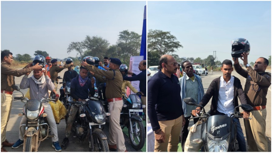 एनएच-49 पर यातायात पुलिस का जागरूकता अभियानखरसिया-भूपदेवपुर मार्ग के ब्लैक स्पॉट कांशीचुअा चौक पर बिना हेलमेट चालकों पर कार्रवाई, 200 हेलमेट वितरित