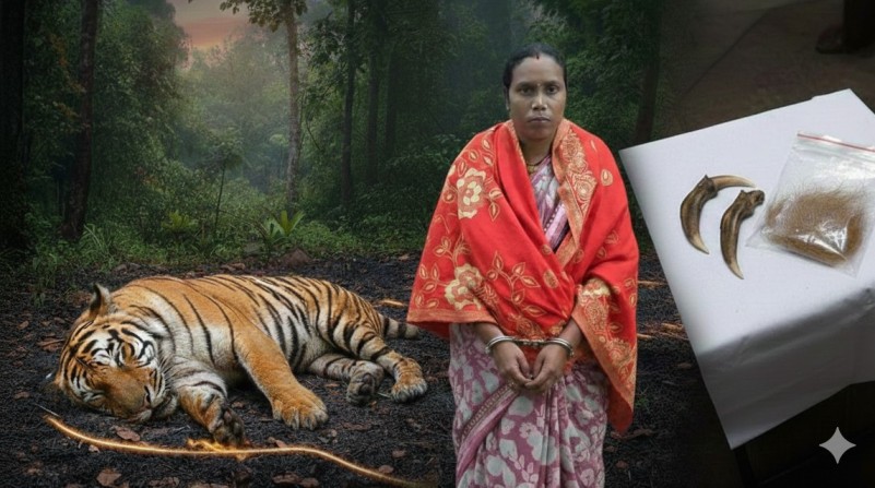 टाइगर रिजर्व में ‘रक्षक’ ही बनी ‘भक्षक’ : बाघ के शिकार मामले में महिला सरपंच गिरफ्तार, नाखून और बाल बरामद…
