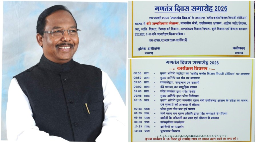 रायगढ़ : शहीद कर्नल विप्लव त्रिपाठी स्टेडियम में गूंजेगा गणतंत्र का जयघोष, प्रभारी मंत्री रामविचार नेताम करेंगे ध्वजारोहण…