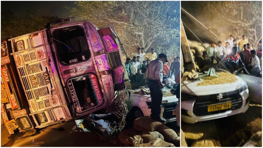 रायपुर : काल बनकर पलटा धान से लदा ट्रक, कार के उड़े परखच्चे; एक की मौत, 4 जिंदगी और मौत के बीच…