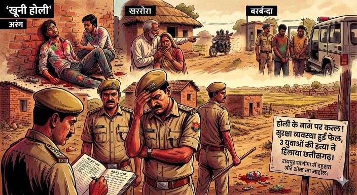 रायपुर में ‘खूनी होली’ : पुलिस का फ्लैग मार्च फेल, ग्रामीण इलाकों में तीन कत्ल और चाकूबाजी से दहला जिला…