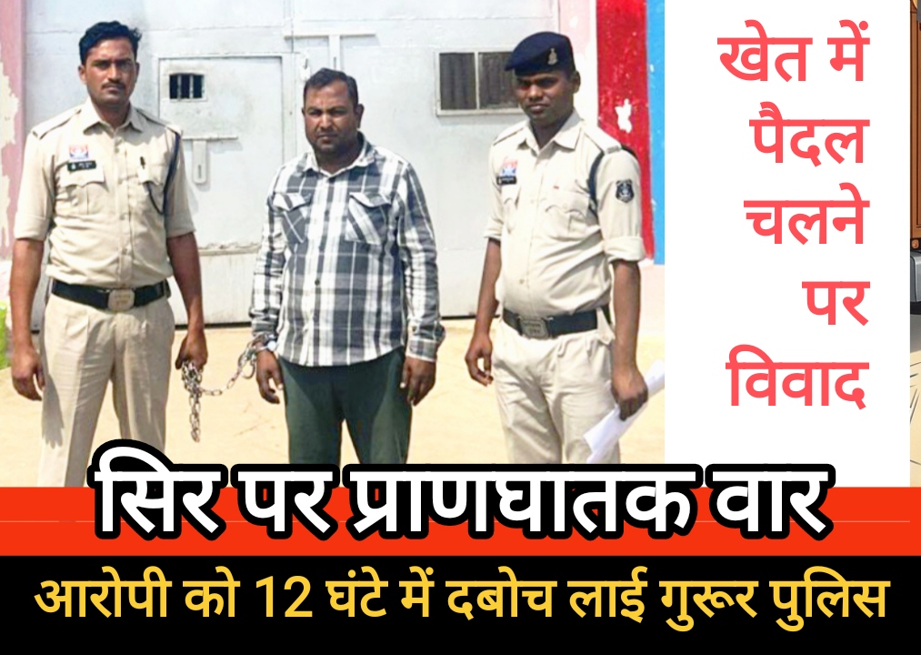 खेत में पैदल चलने के विवाद में सिर पर प्राणघातक वार, आरोपी को 12 घंटे में दबोच लाई गुरूर पुलिस