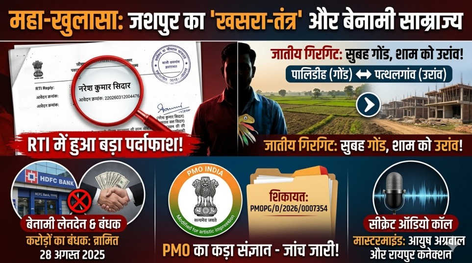 पत्थलगांव लैंड स्कैम : RTI से खुला भ्रष्टाचार का पिटारा; कलेक्टर की रडार पर ‘जादुई’ डायवर्जन और करोड़ों का बैंक खेल!…