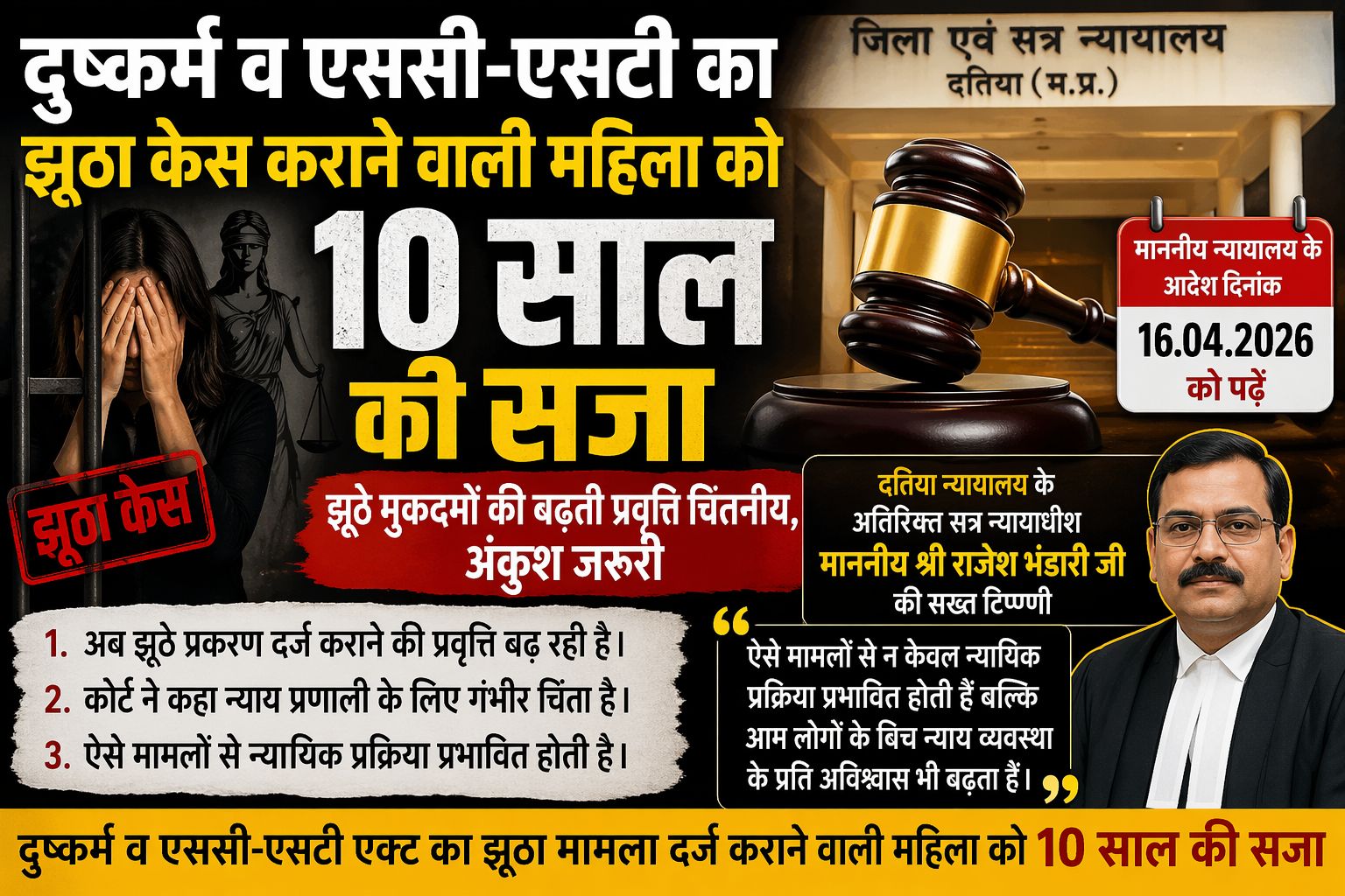 न्याय का ‘हथौड़ा’ : झूठा रेप केस दर्ज कराने वाली महिला को 10 साल की जेल…