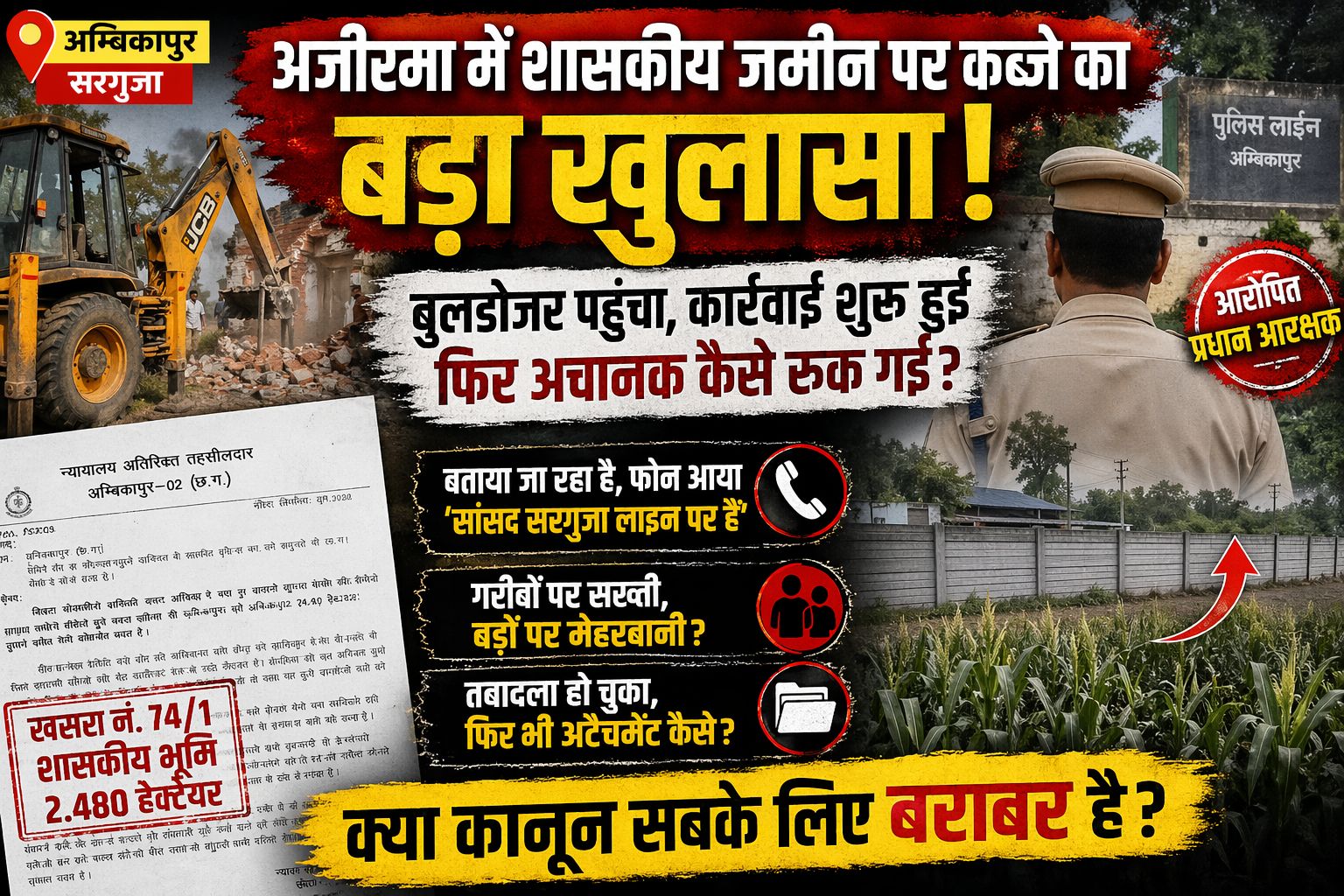 अम्बिकापुर : रसूख के आगे नतमस्तक हुआ प्रशासन? गरीबों पर चला बुलडोज़र, ‘वर्दी’ और ‘सियासत’ के गठजोड़ पर थमी कार्रवाई!…