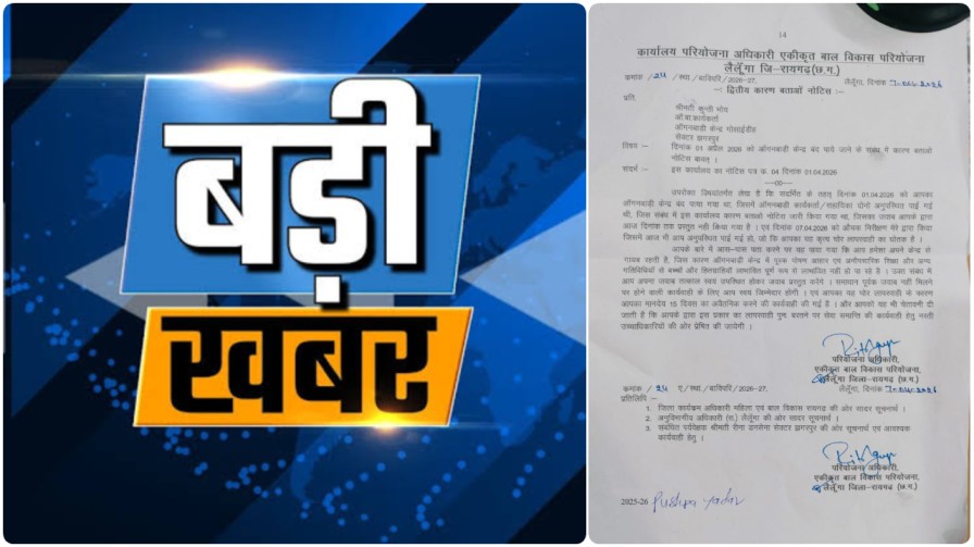 लैलूंगा : ड्यूटी से ‘गायब’ रहने वाली आंगनबाड़ी कार्यकर्ता पर गिरी गाज, 15 दिन का वेतन कटा; सेवा समाप्ति की चेतावनी…