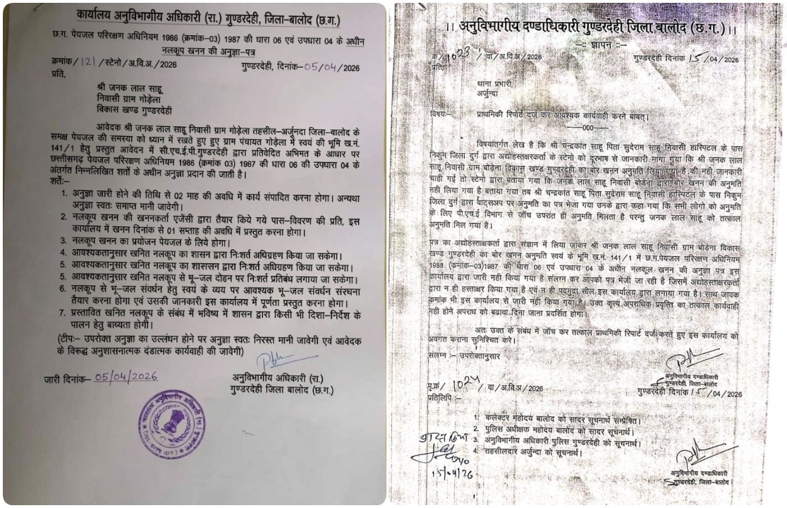 SDM के फर्जी दस्तखत और सरकारी सील का ‘खेल’: बालोद में बोर खनन के लिए बनाया जाली अनुमति पत्र, प्रशासन में हड़कंप!…