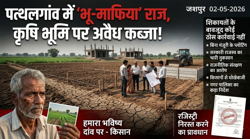 पत्थलगांव ब्रेकिंग : ‘भू-माफिया’ राज, नियमों की धज्जियां उड़ाकर बेची जा रही कृषि भूमि!…