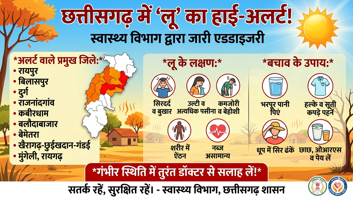 आसमान से बरस रही आग: छत्तीसगढ़ के 10 जिलों में ‘लू’ का हाई-अलर्ट, जानलेवा गर्मी से बचने स्वास्थ्य विभाग की सख्त एडवायजरी!…