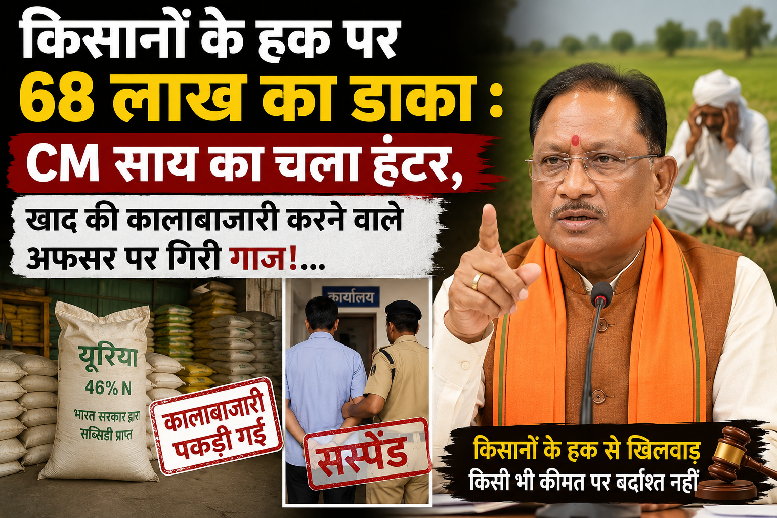 किसानों के हक पर 68 लाख का डाका : CM साय का चला हंटर, खाद की कालाबाजारी करने वाले अफसर पर गिरी गाज!…