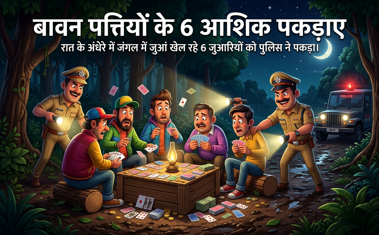 डौंडीलोहारा पुलिस की बड़ी कार्यवाही : जंगल में जुआरियो पर छापा, 56 हजार रुपए व 52 पत्ती ताश जब्त