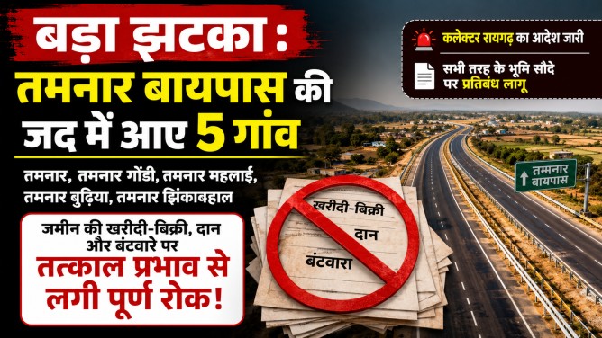 बड़ा झटका : तमनार बायपास की जद में आए 5 गांव, जमीन की खरीदी-बिक्री, दान और बंटवारे पर तत्काल प्रभाव से लगी पूर्ण रोक!…