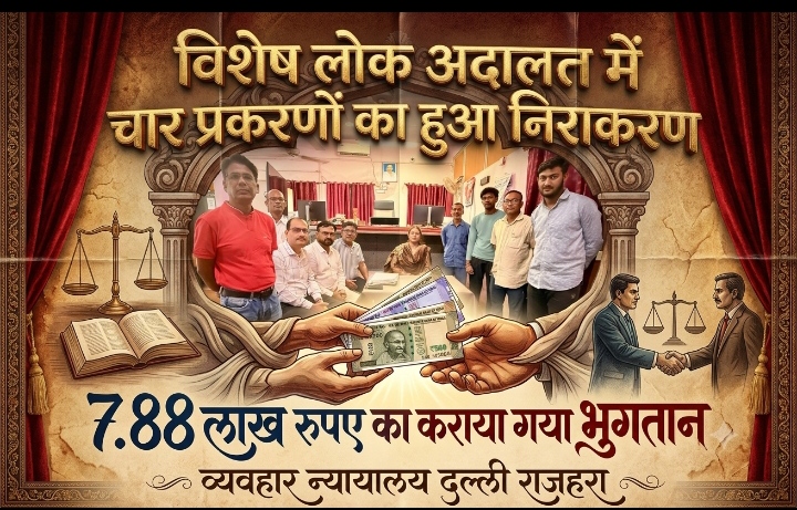 दल्ली राजहरा न्यायालय में विशेष लोक अदालत का आयोजन : आपसी समझौते से सुलझे 4 मामले, ₹7.88 लाख का भुगतान