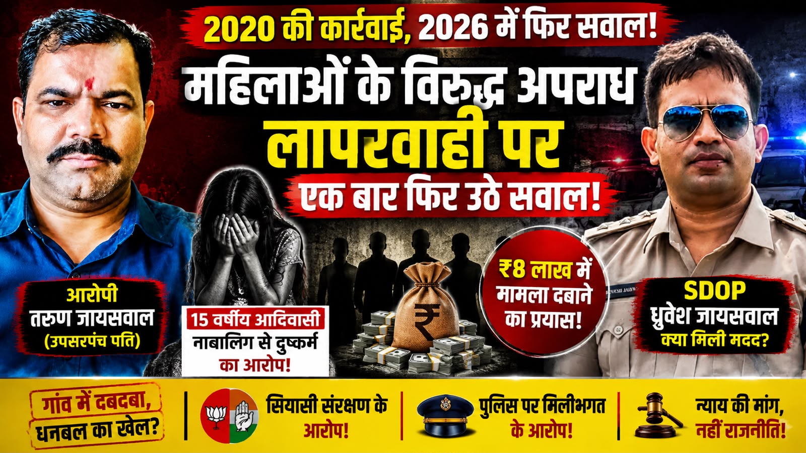 सरगुजा में 15 वर्षीय नाबालिग से दुष्कर्म: 2020 में सस्पेंड हुए SDOP ध्रुवेश जायसवाल पर अब 2026 में आरोपी को भगाने के गंभीर आरोप!…