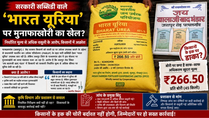 सरकारी सब्सिडी वाली ‘भारत यूरिया’ पर उठे सवाल, किसानों ने निर्धारित मूल्य से अधिक वसूली का लगाया आरोप, जांच की मांग तेज…
