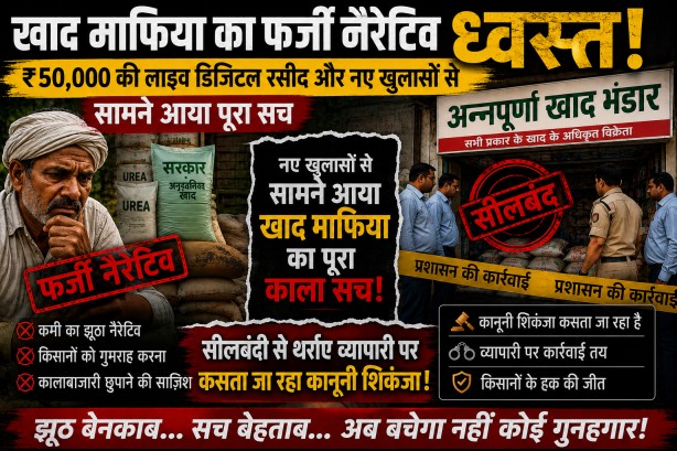 खाद माफिया का फर्जी नैरेटिव ध्वस्त: ₹50,000 की लाइव डिजिटल रसीद और नए खुलासों से सामने आया पूरा सच, सीलबंदी से थर्राए व्यापारी पर कसता जा रहा कानूनी शिकंजा!…