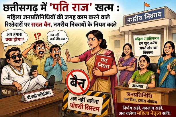 छत्तीसगढ़ में ‘पति राज’ खत्म : महिला जनप्रतिनिधियों की जगह काम करने वाले रिश्तेदारों पर सख्त बैन, नगरीय निकायों के नियम बदले…