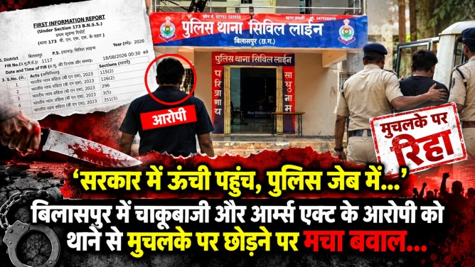 ‘सरकार में ऊंची पहुंच, पुलिस जेब में…’: बिलासपुर में चाकूबाजी और आर्म्स एक्ट के आरोपी को थाने से मुचलके पर छोड़ने पर मचा बवाल…