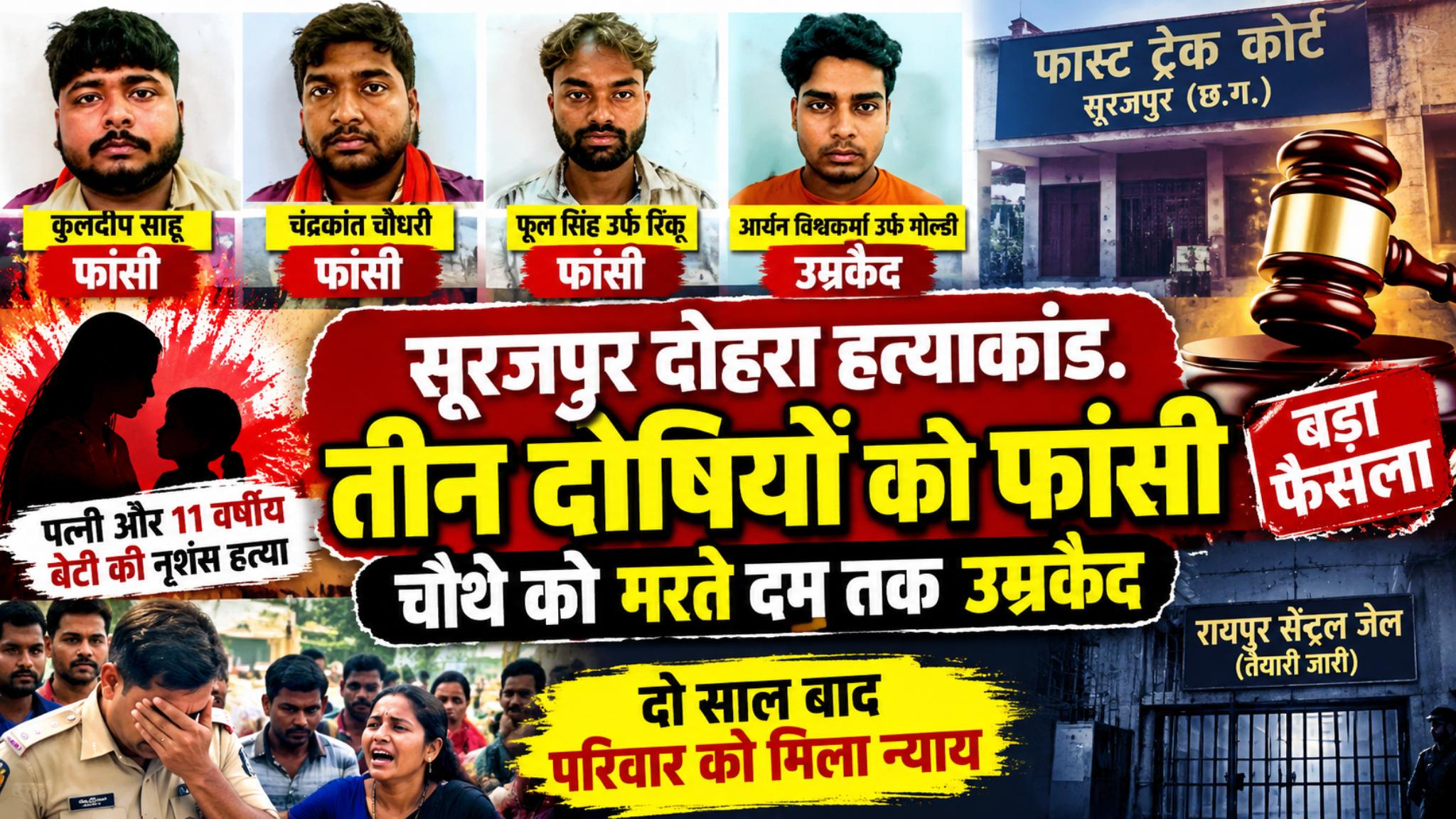 ‘खून से सनी दीवारों’ का पूरा हुआ हिसाब : पीड़ित प्रधान आरक्षक के परिवार से हैवानियत करने वाले 3 दोषियों को फांसी की सजा ; चौथे को आखिरी सांस तक उम्रकैद…