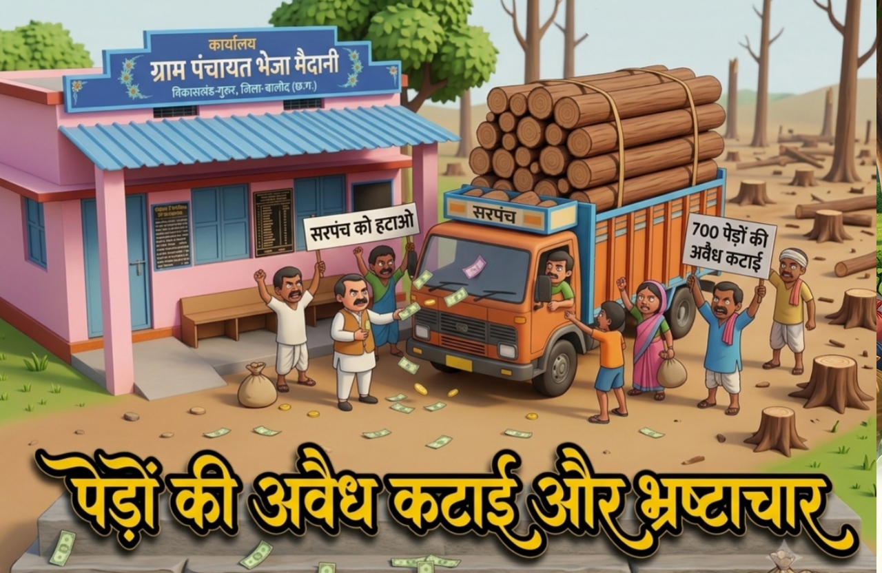 गांव में 700 नीलगिरी पेड़ों की अवैध कटाई व लाखों का गबन, ग्रामीणों ने मोर्चा खोल सरपंच को पद से हटाने की उठाई मांग