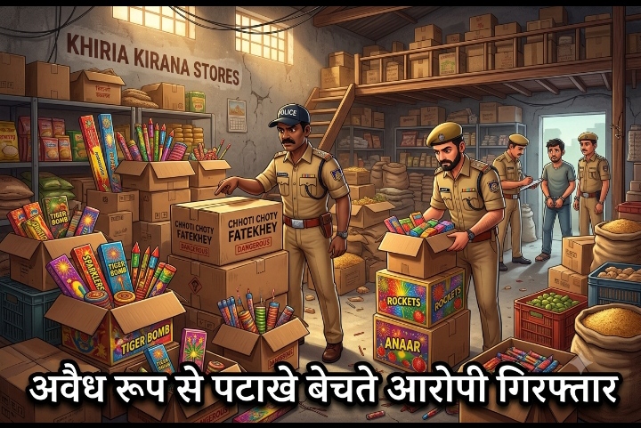 अवैध रूप से पटाखे बेचते आरोपी गिरफ्तार, 50 हजार का माल जब्त, गुण्डरदेही पुलिस की कार्यवाही