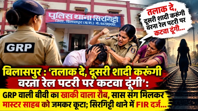 बिलासपुर : ‘तलाक दे, दूसरी शादी करूंगी वरना रेल पटरी पर कटवा दूंगी’: GRP वाली बीवी का खाकी वाला रौब, सास संग मिलकर मास्टर साहब को जमकर कूटा; सिरगिट्टी थाने में FIR दर्ज…