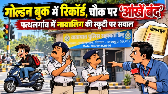 गोल्डन बुक में रिकॉर्ड, चौक पर ‘आंखें बंद’: पत्थलगांव में पुलिस के सामने नाबालिग की ‘अदृश्य’ स्कूटी, पत्रकार ने जगाया तो खाकी ने ओढ़ी शांति की चादर!…