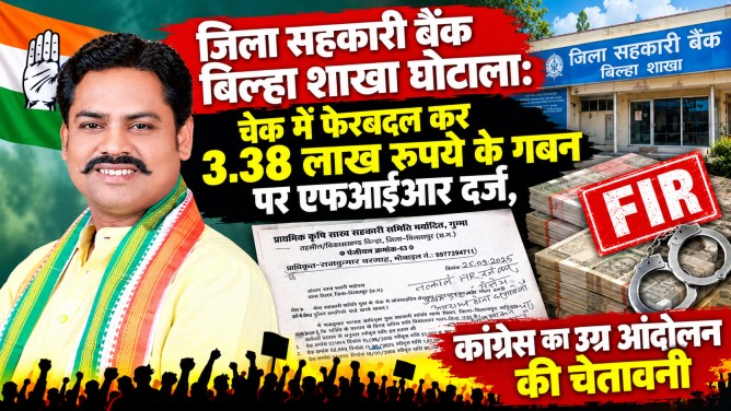 जिला सहकारी बैंक बिल्हा शाखा घोटाला : चेक में फेरबदल कर 3.38 लाख रुपये के गबन पर एफआईआर दर्ज, कांग्रेस का उग्र आंदोलन की चेतावनी…
